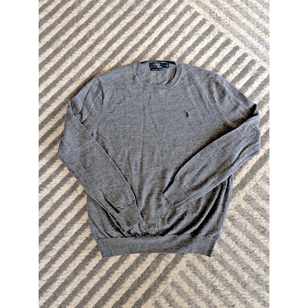 Polo Ralph Lauren Slim Fit Sweater Washable Merino Wool Gray Pullover Med